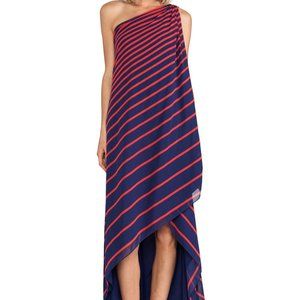Halston Heritage Striped One Shoulder Maxi Gown